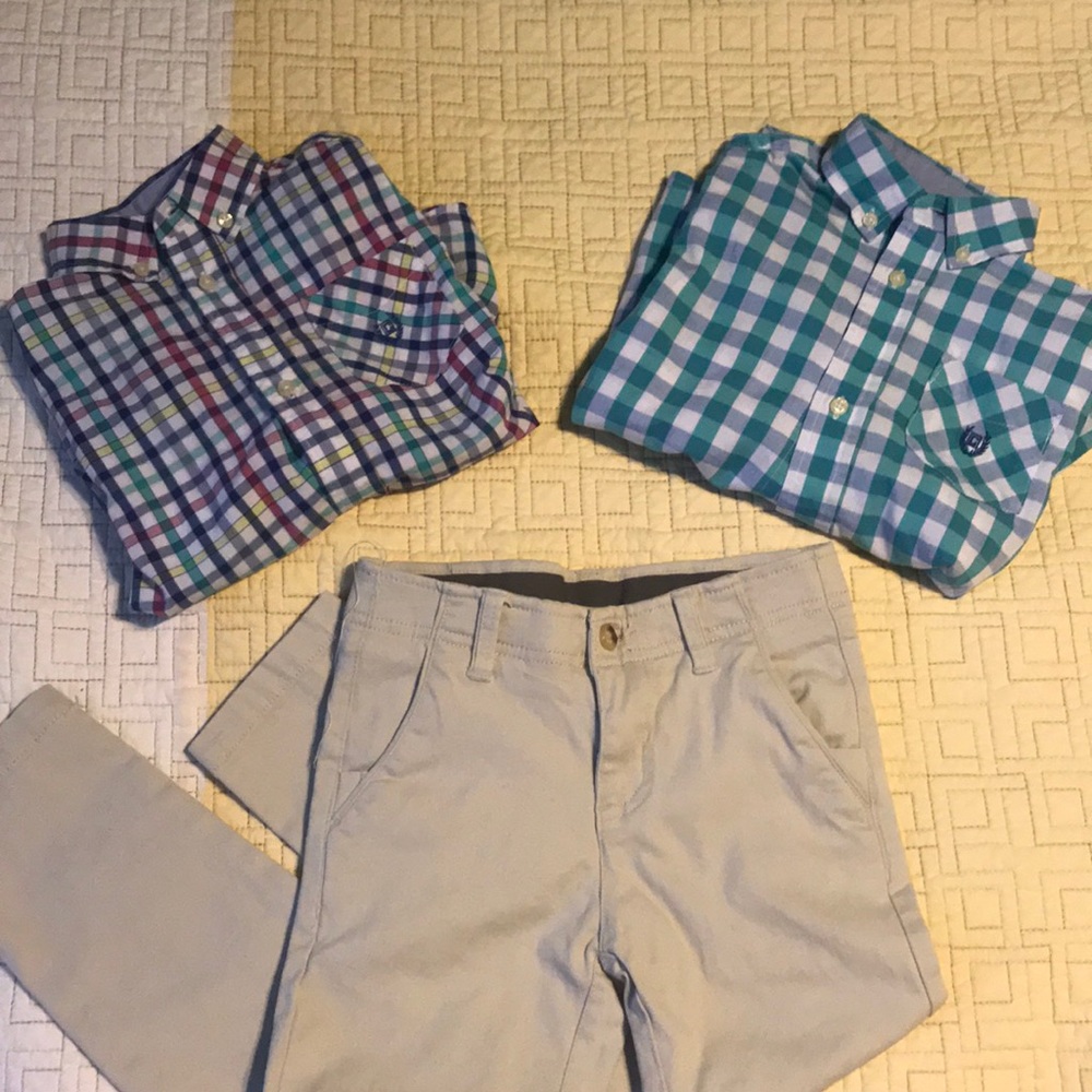Boys Chaps khakis and button down shirts